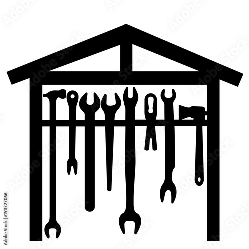 Tool Rack Silhouette on Greenhouse Beam – Storage and Organization Scene