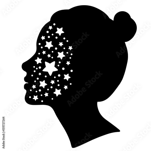 Face Silhouette with Stars – Artistic Festival Expression on White