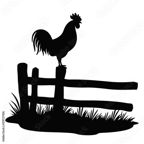 Rooster Silhouette on Fence at Sunrise – Farm Morning Symbolism