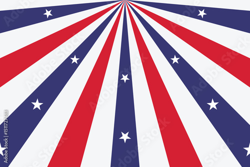 Horizontal sunburst background with stars in patriotic colors.