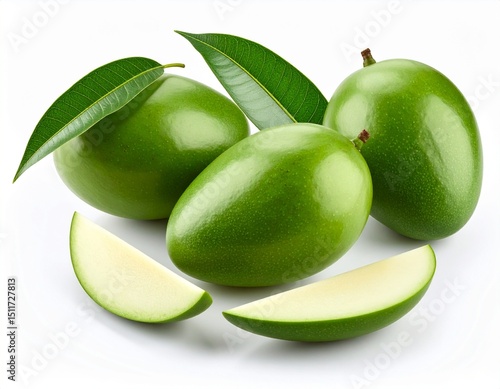 Wallpaper Mural Green mango with slices isolated on white background Torontodigital.ca