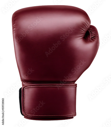A maroon boxing glove isolated on a transparent background, detailed texture and stitching visible, sports equipment for boxing and martial arts training
