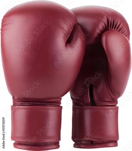 A maroon boxing glove isolated on a transparent background, detailed texture and stitching visible, sports equipment for boxing and martial arts training
