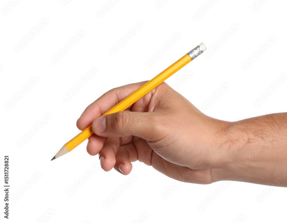 Hand holding yellow pencil Hand holding yellow pencil