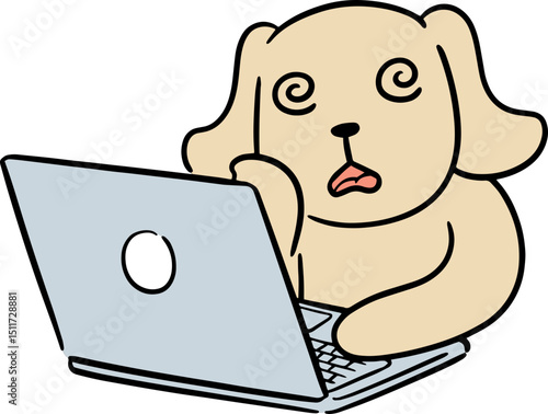 Illustration of dog using laptop
