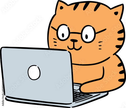 Illustration of cat using laptop
