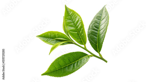 Beautiful fresh vibrant tea leaves isolated on transparent background
