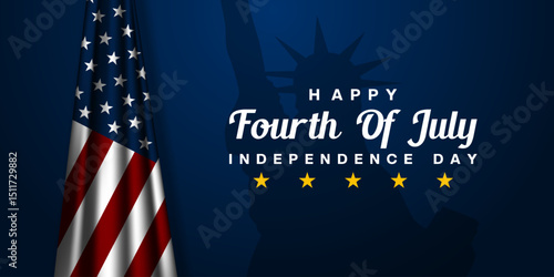 Fourth Of July Is Independence Day. American flag and liberty. Great for posters, banners and social media. Blue background.