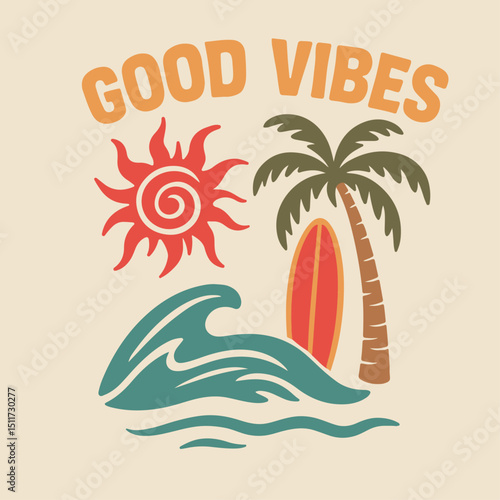 Beach good vibes. Enjoy beach life. Sunshine paradise graphic print design. Sunshine beach club for t shirt print, Surfing board.