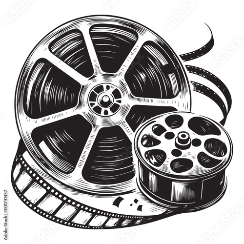 Vintage Film Reels Vector Illustration Movie Industry Cinema Technology Media