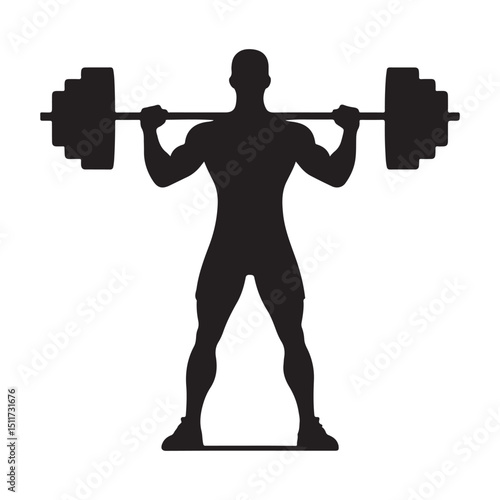 Weightlifter doing squat exercise vector silhouette fitness training illustration