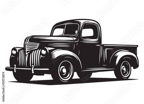 Vintage Pickup Truck Illustration Black and White Automotive Design