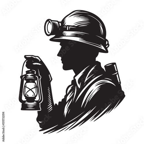 Miner Illustration with Lantern Silhouette A Symbol of Underground Work