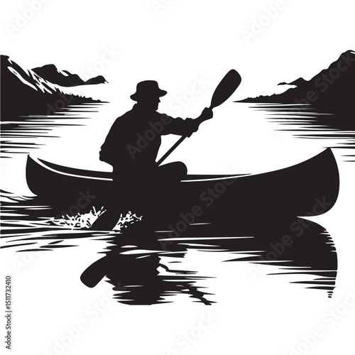 Silhouette of Person Canoeing A Serene Water Adventure Illustration