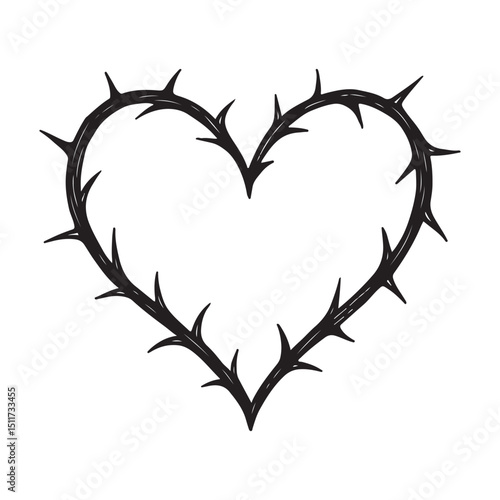 Gothic heart with thorns hand drawn illustration