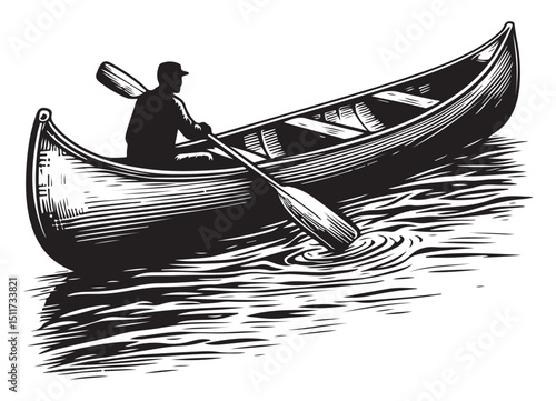 Canoeing Adventure Explore Tranquil Waters with Paddler Silhouette Illustration