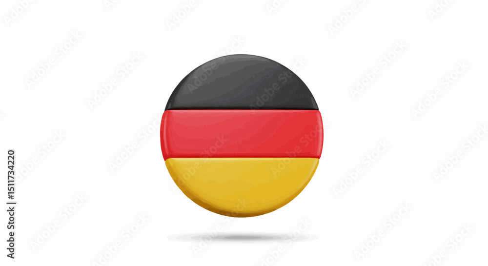 Obraz premium German flag design in a circular form with a slight 3D effect, showcasing its symbolic tricolor composition. The black, red, and yellow stripes are neatly arranged