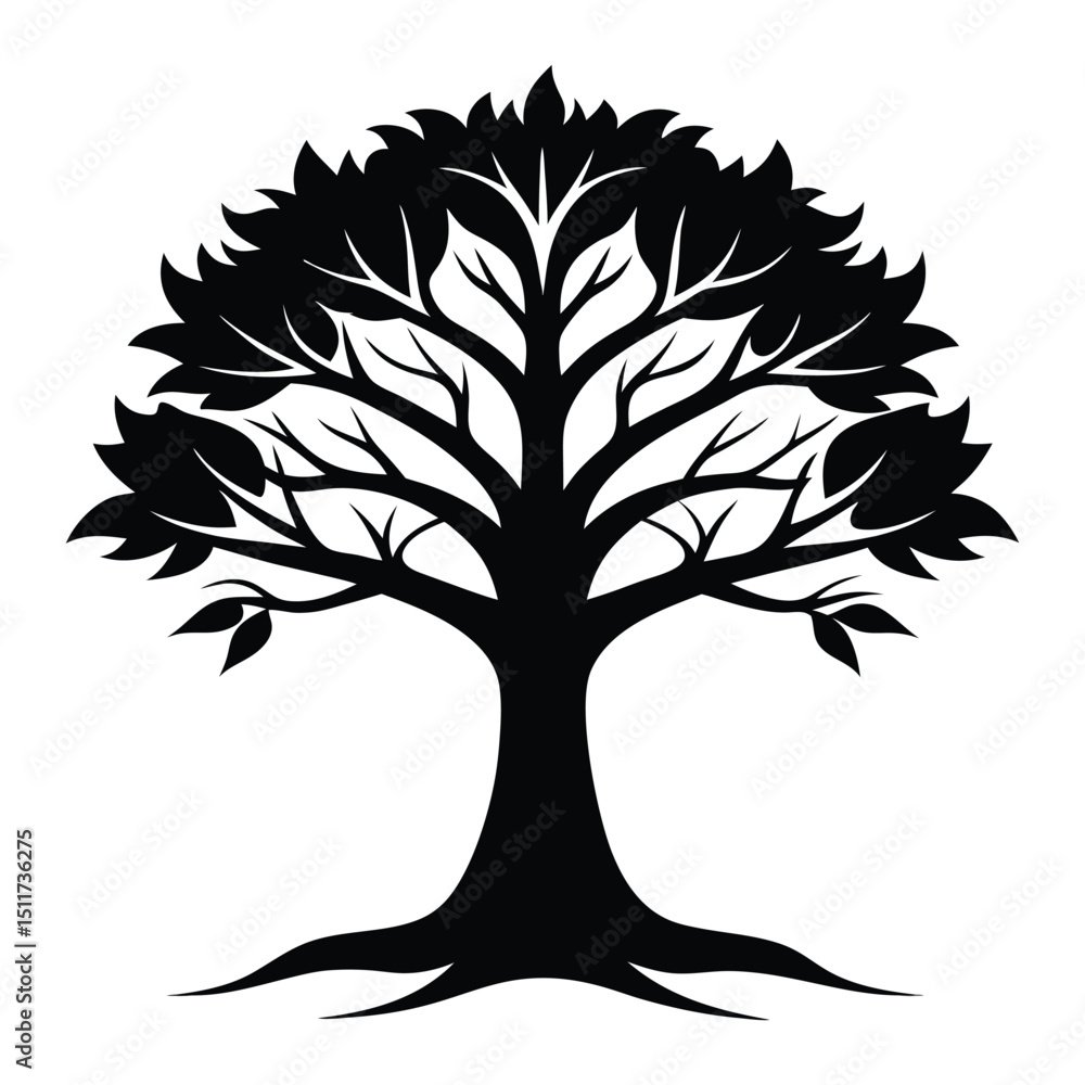 Fototapeta premium Black silhouette tree icon simple nature graphic design