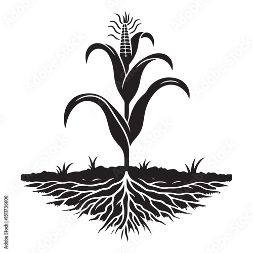 Corn Plant Root System Silhouette Vector Graphic Design