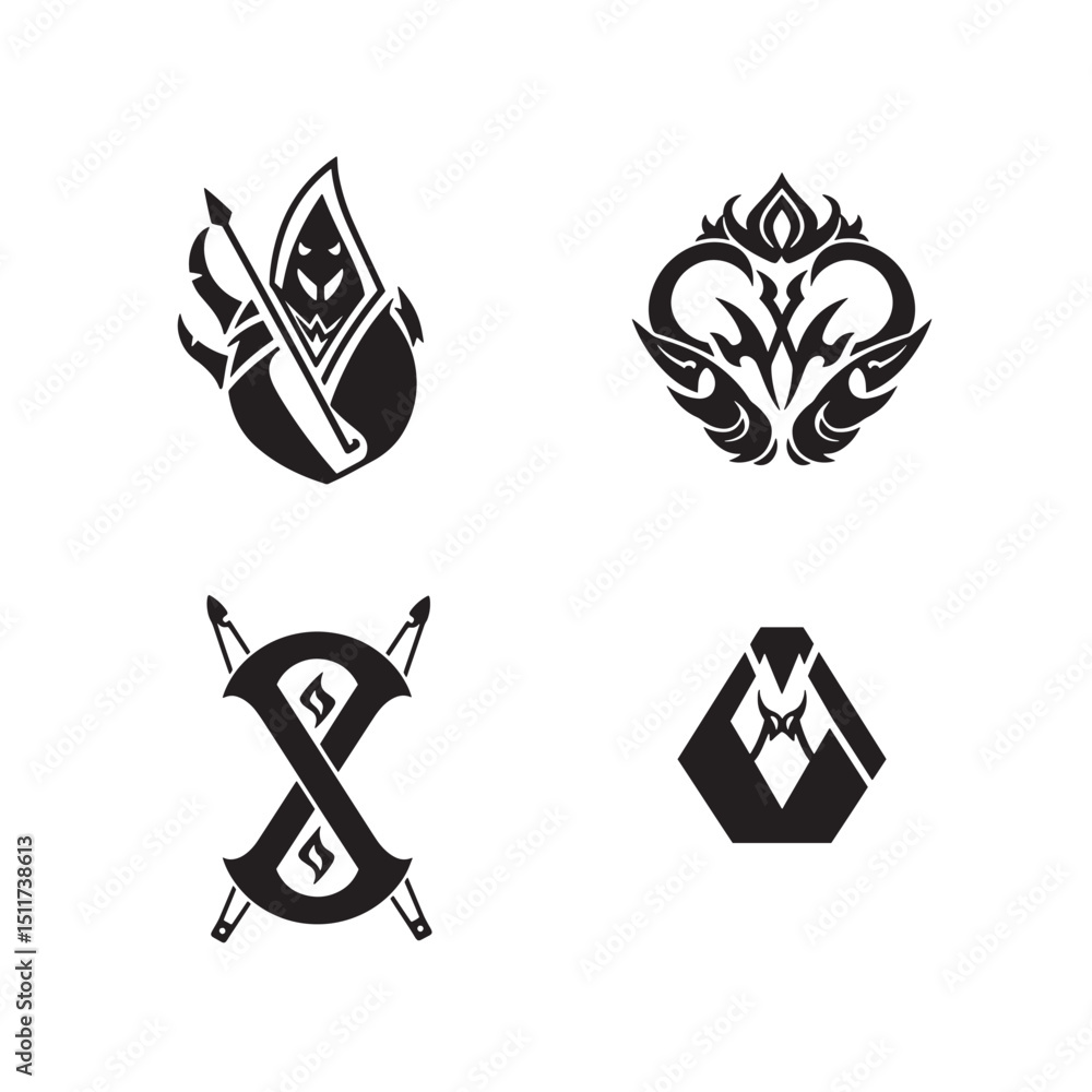 Fototapeta premium Collection of unique black silhouette logo designs for creative branding and decorative purposes