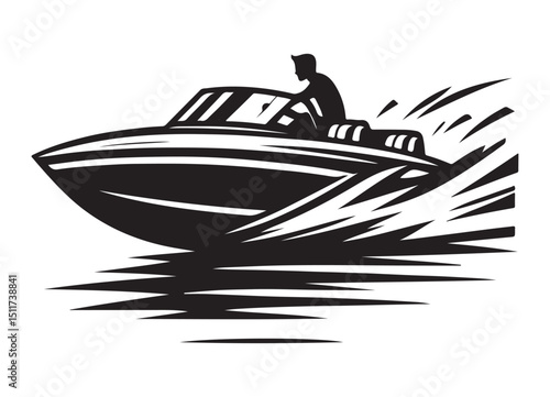 Speed Boat Silhouette Illustration Gliding on the Water Vector Art