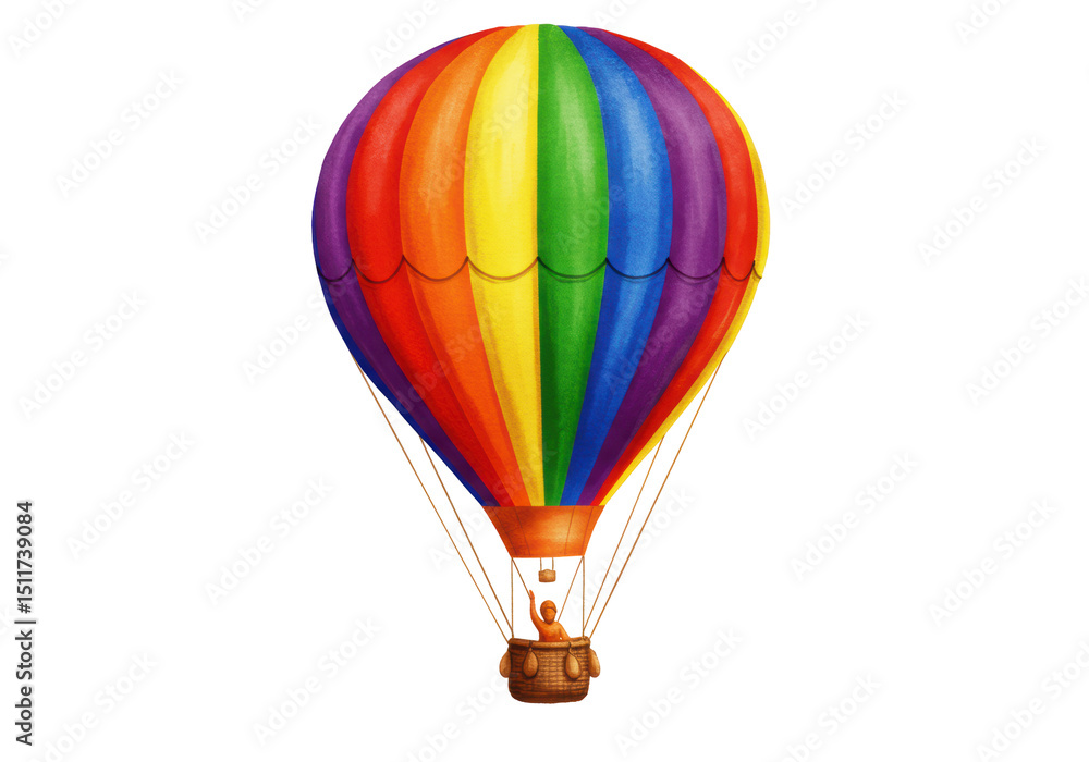 Fototapeta premium Isolated Watercolor Rainbow Hot Air Balloon with Passenger