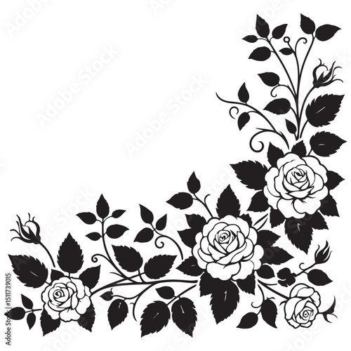 Rose flower floral vector corner decoration design for cards