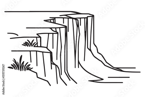 Cliff drawing illustration scenic landscape line art nature vista design