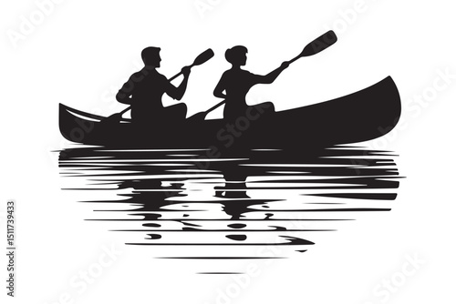 Couple Canoeing Silhouette Vector Romantic River Trip Illustration