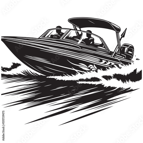 Speedboat Vector Silhouette Illustration Fast Boat Racing Watercraft Design