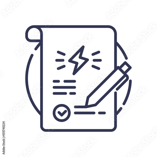 Illustration of a document with a lightning bolt and pen, symbolizing fast digital signing.