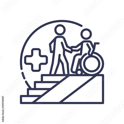 Person assisting wheelchair user up a ramp, symbolizing accessibility and support.