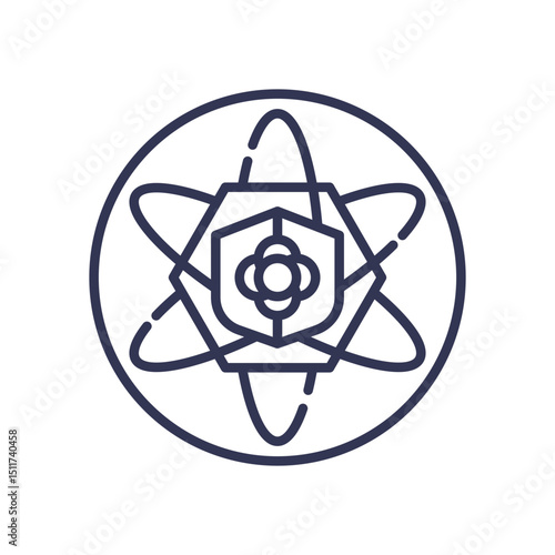 Atomic shield symbolizing secure and safe operations.