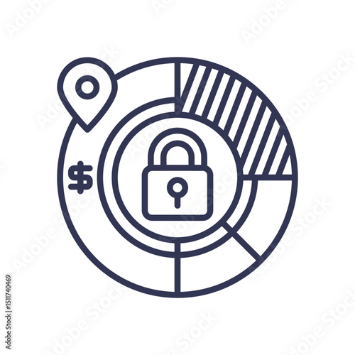 A lock within a pie chart symbolizes secure budgeting and financial protection.