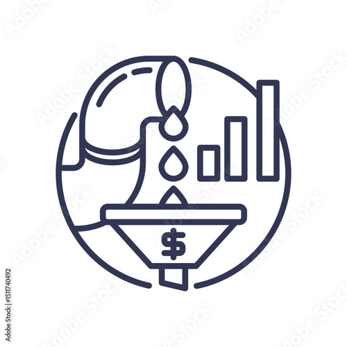 Illustration of a funnel with liquid and dollar sign, symbolizing conversion in sales processes.