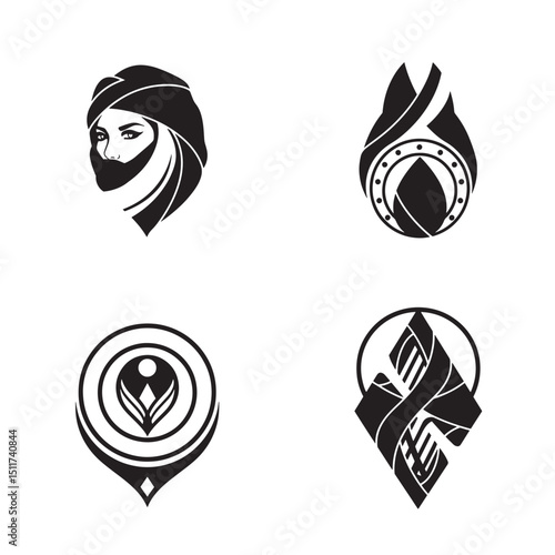 Elegant black and white silhouette icons representing women spirituality and nature