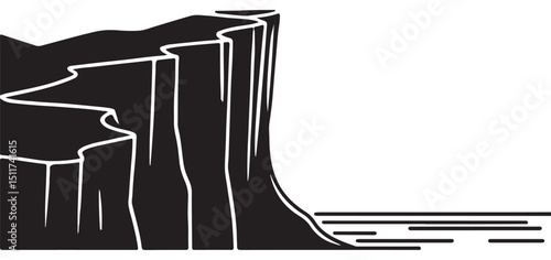 Dramatic Coastal Cliff Silhouette Landscape Illustration Vector Background