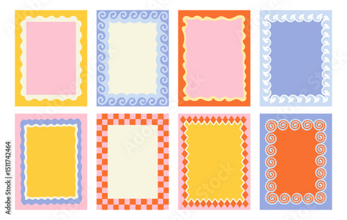 Vector set of hand drawn cut out style  frames and borders - abstract design elements for decoration or logo design templates, prints, placards, posts in modern minimalist style with copy space for te