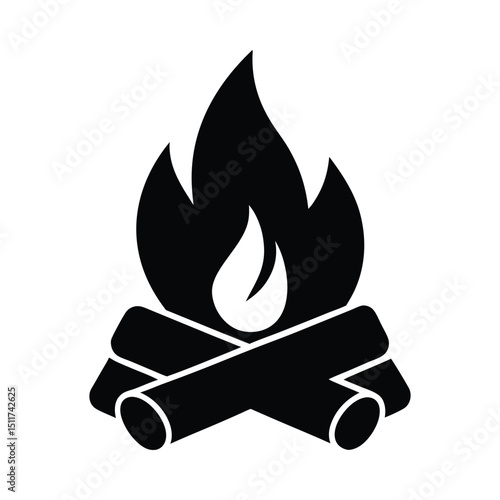 Bonfire flame silhouette on white background