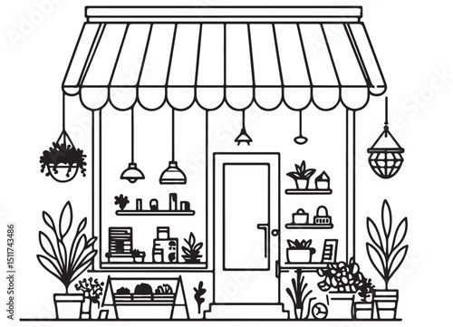 Charming Flower Shop Line Art Illustration Business and Commerce