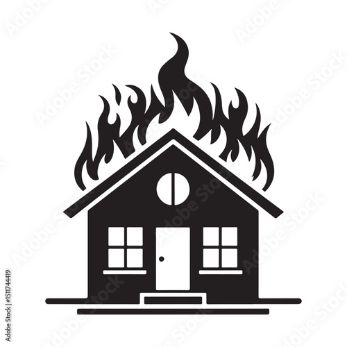 House on Fire Silhouette Vector Illustration Property Loss Emergency