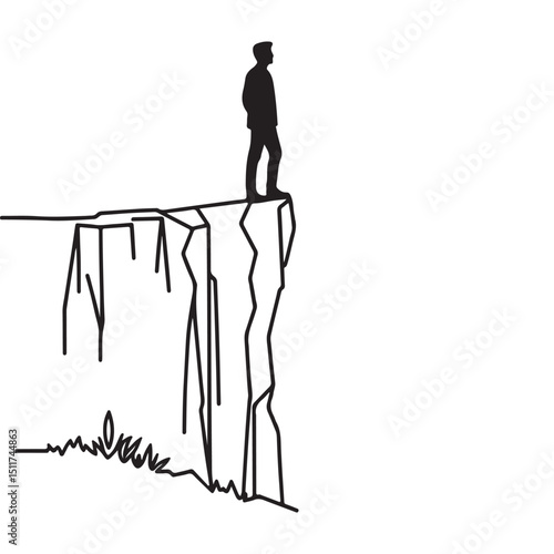 Silhouette of a Person on a Cliff's Edge High Above the Ground