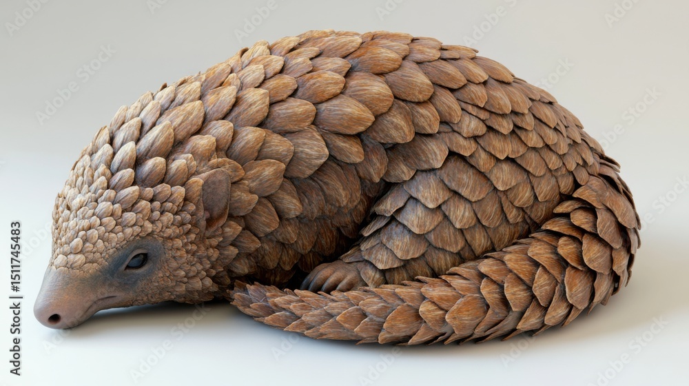 Pangolin curled up with distinct scales, showcasing its unique texture and form. Pangolin curled up with distinct scales, showcasing its unique texture and form.