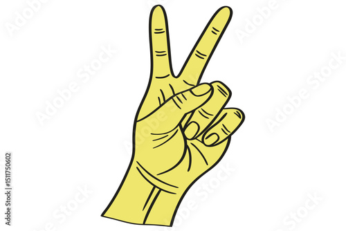 Yellow hand showing peace sign vector illustration