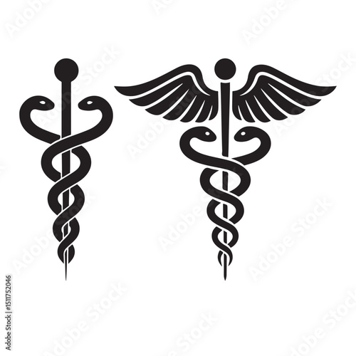 Simple black and white caduceus medical symbol illustration