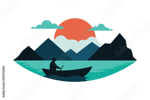 Silhouette of fisherman in canoe on a calm lake