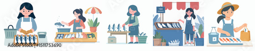 vector of a woman selling fish