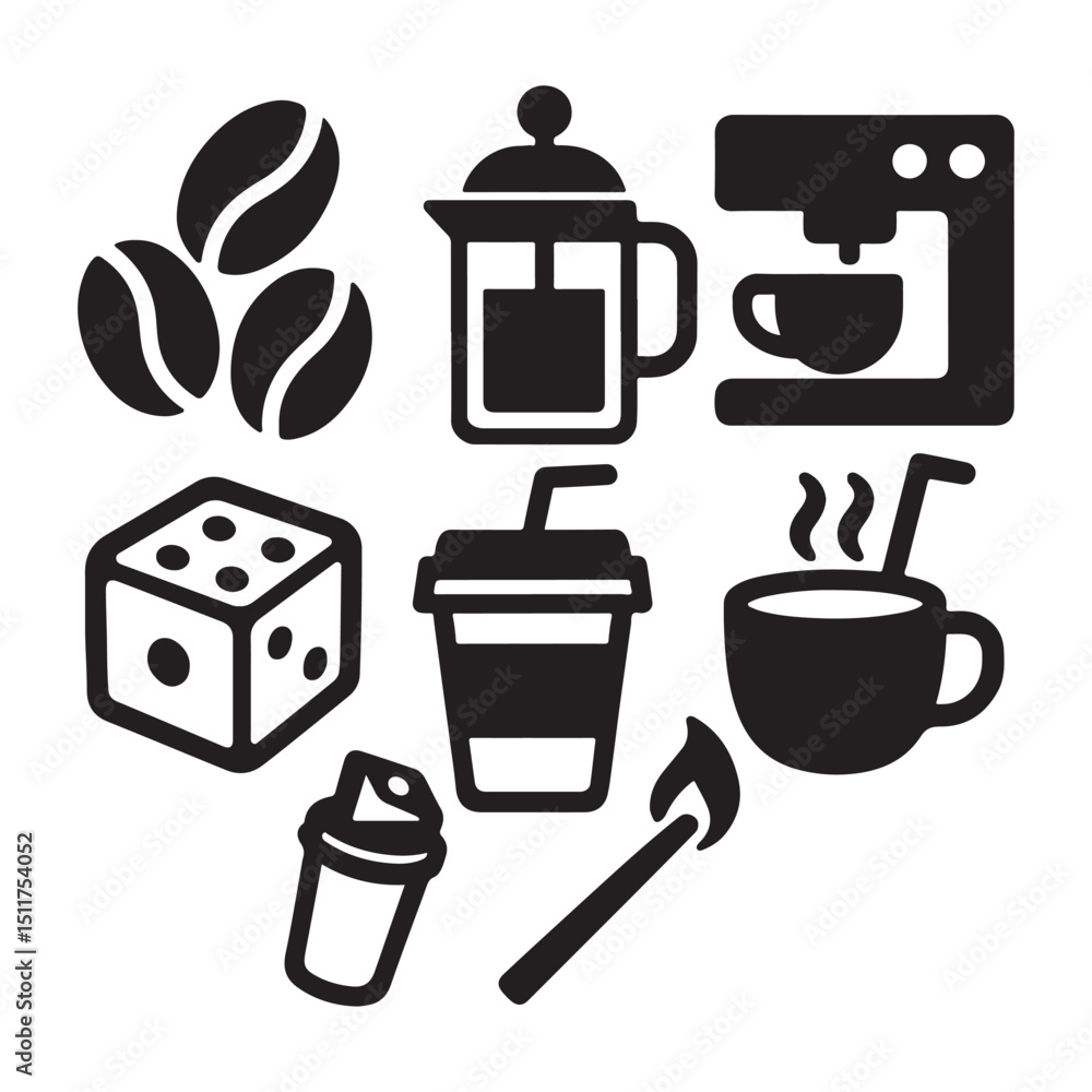 Coffee shop elements black and white vector design Coffee shop elements black and white vector design