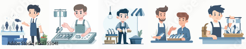 vector of a young man selling fish