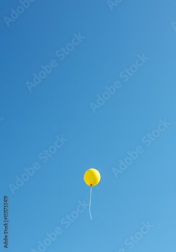 AI-Generated of Minimalist Concept with Negative Space with Yellow Balloon in Blue Sky